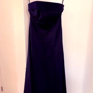 Black satin strapless cocktail dress